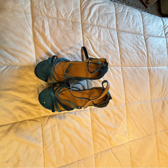 Torrid Turquoise Blue Velvet Strappy  Wedge Sandals - Picture 7 of 11